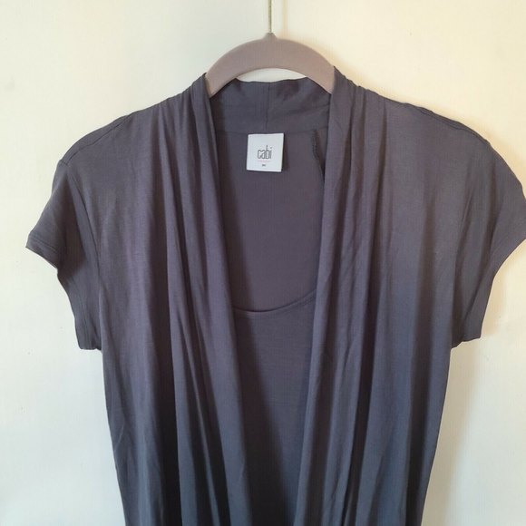 CABI Faux Wrap Fickle Tee Gray Sz XS Cap Slv Jersey Knit Style 3058 EUC - Picture 6 of 10